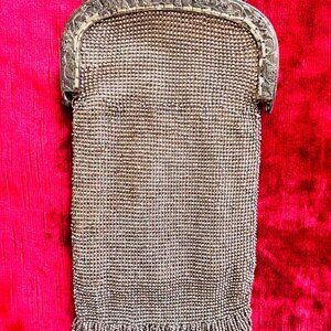 Vintage Antique Unique Steel Micro Bead Chatelaine Purse Bag Kiss-Lock Closure